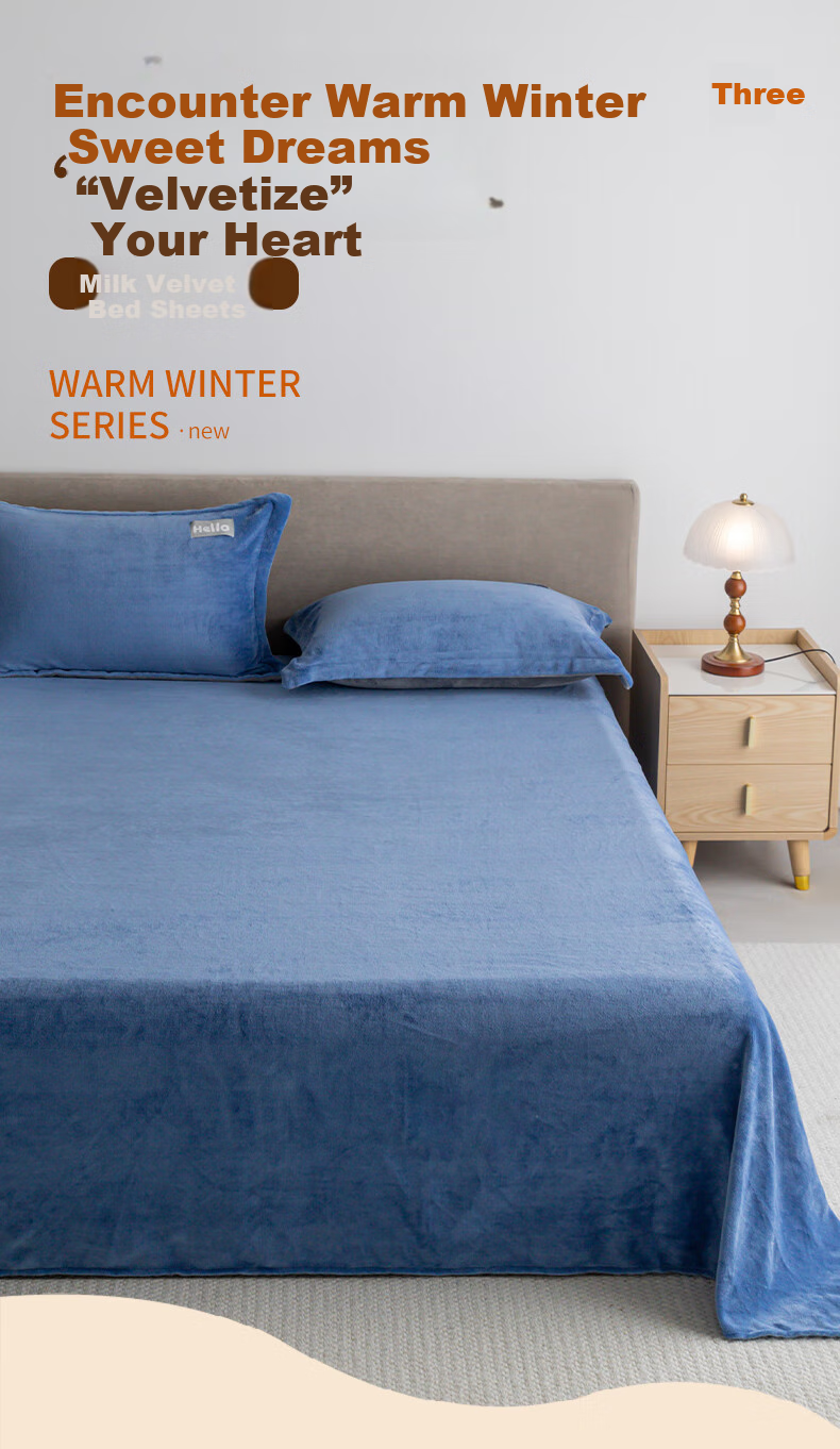 Hengyuanxiang Milk Velvet Bed Sheet, Single Piece, Winter Coral Velvet Bed Cover, Flannel Bedspread, Thickened, 160*230cm, Blue 1
