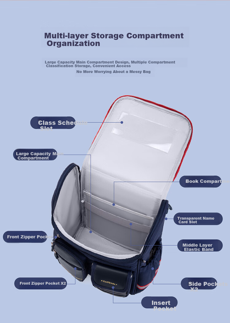 GOLF Backpack for Primary School Students, Boys And Girls Grades 1-3, Children's Lightweight Double Shoulder Bag with Spine Protection, Children's Day Gift, Stylish Desig 7