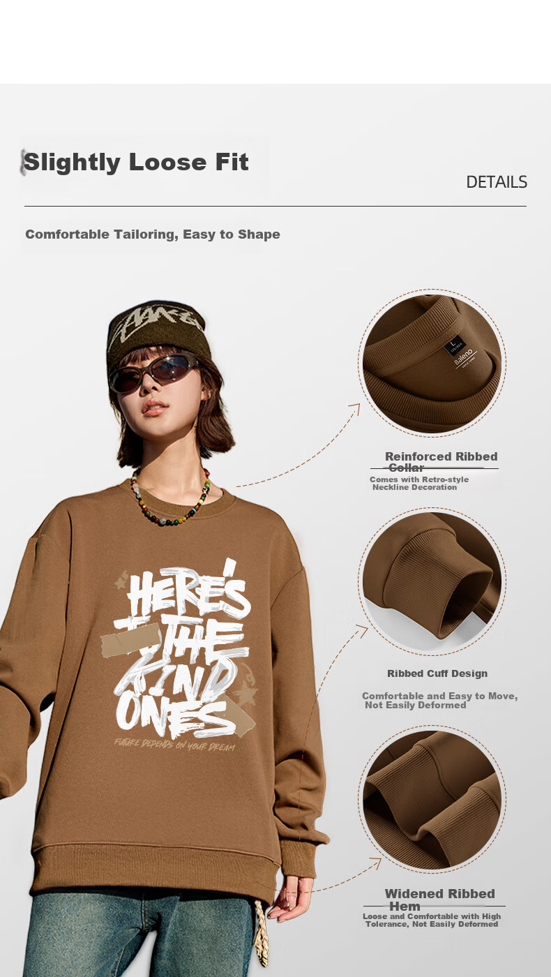 Baleno Crew Neck Sweatshirt for Men, 2025 New Spring Jacket, Youth American Retro High Street Style Loose-Fitting Men's Top 3