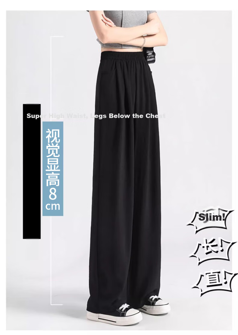 LangSha Ice Silk Wide-Leg Pants for Women, Summer Lightweight Sun Protection High-Waist Draping Lazy Style Yamamoto Pants Straight Casual Women's Trousers 11