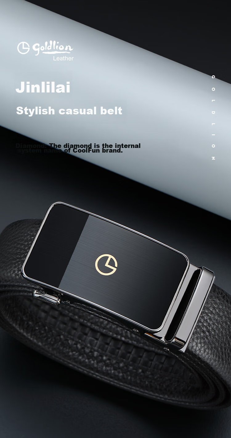 Goldlion Men's Automatic Buckle Belt, Business Casual Waistband Gift Box, Top-Grain Leather Trouser Belt, Birthday Gift 1