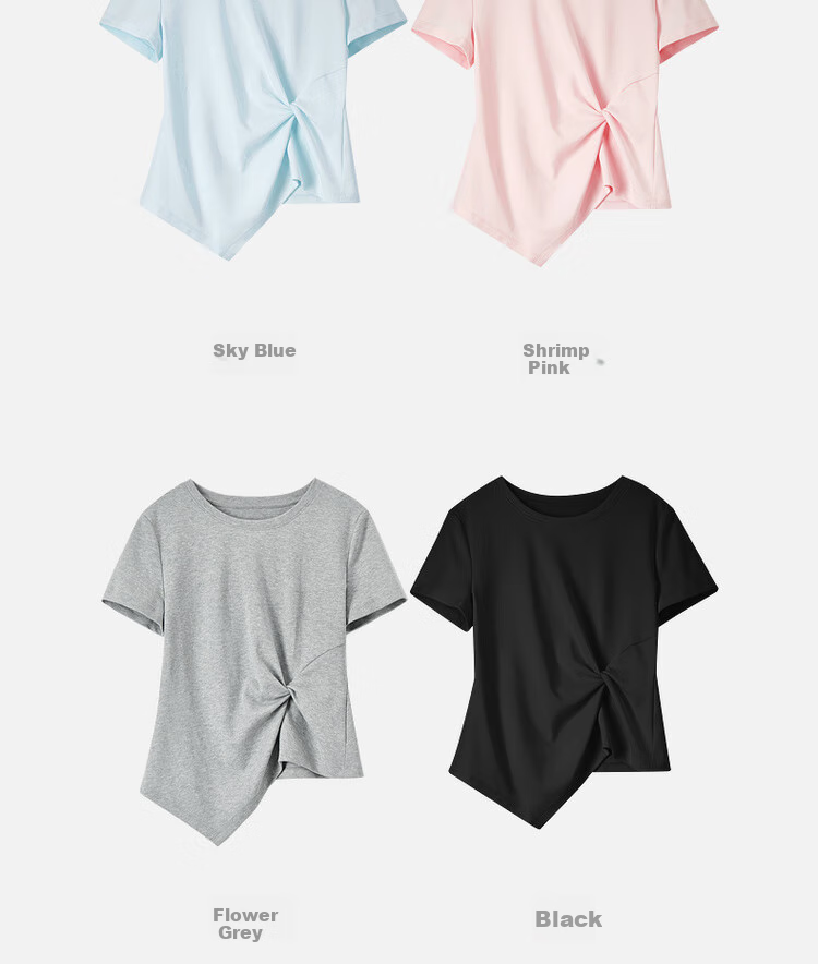 Shangdu Bila Slim Fit Slimming Pure Cotton T-Shirt Women Summer Design Irregular Short Sleeve Elegant Top Black S 22