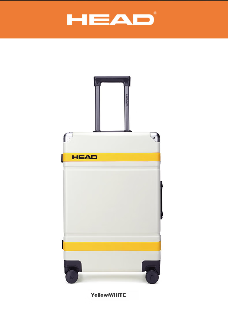 HEAD Aluminum Frame Suitcase for Men And Women, 28-Inch Password Lock Luggage, White And Yellow Color, 28 Inches 17