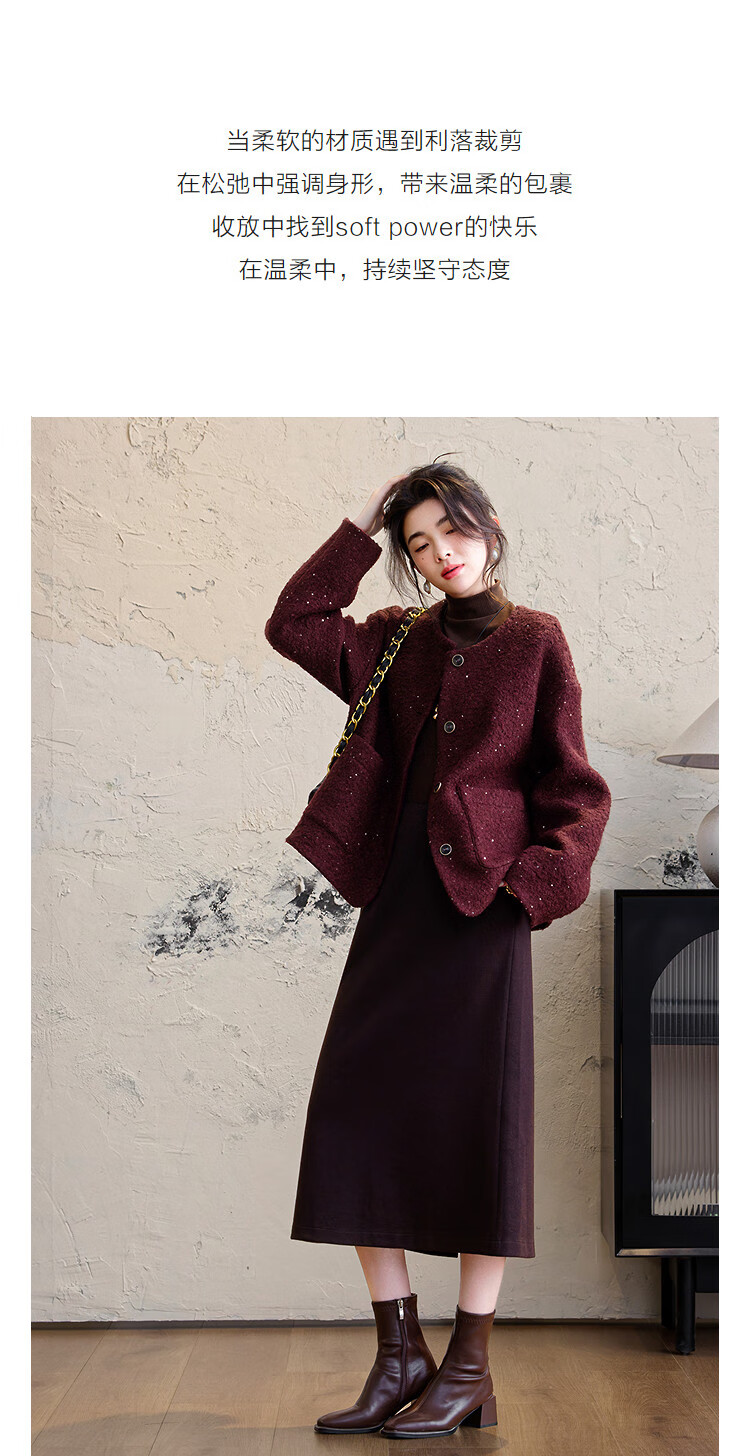 Demana Luxury Soft Wool Winter Intellectual Round Neck Boxy Thick Warm Sequin Loose Double-Faced Wool Coat for Women 1