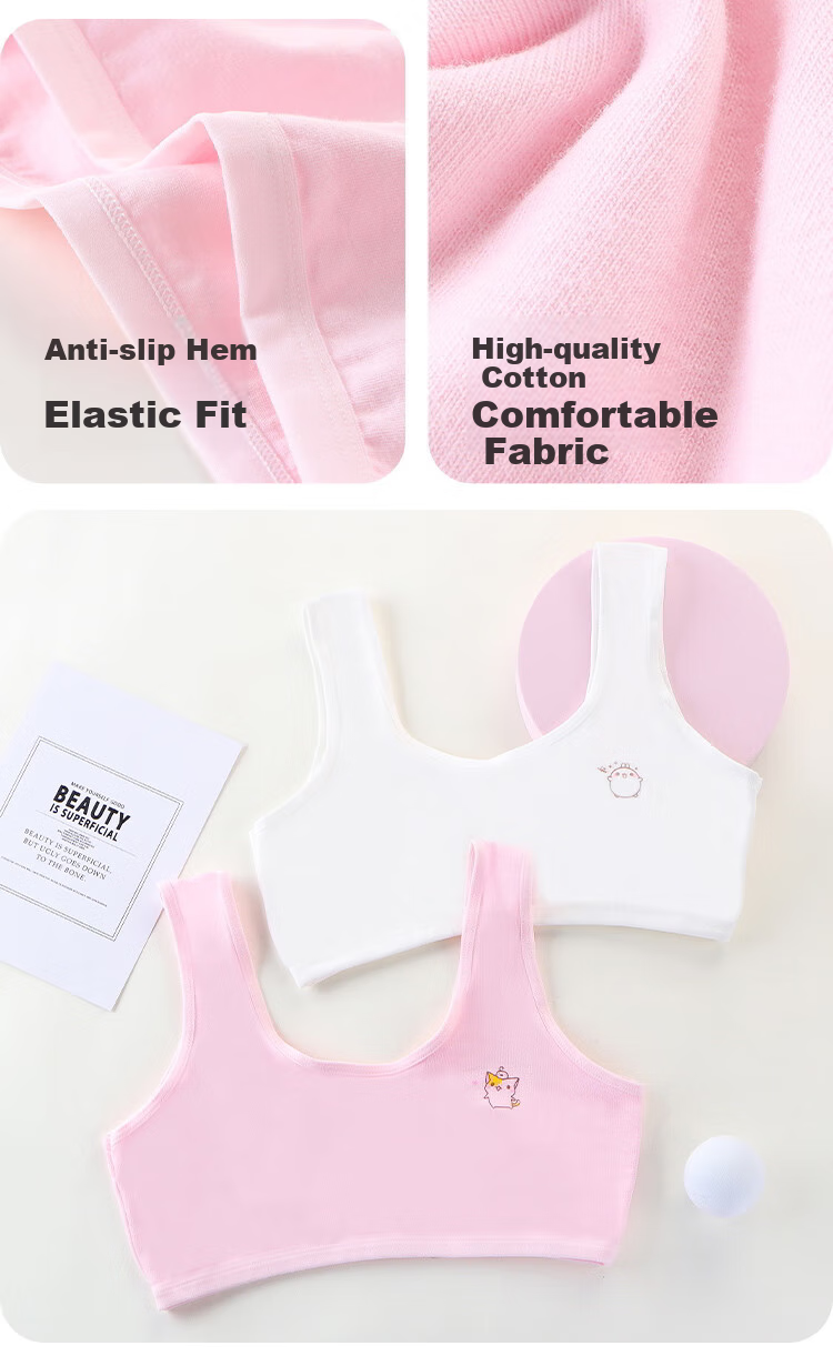 Hodo Girls' Underwear, Puberty Anti-Nipple Show Thin Breathable Bra, Elementary School Student Children's First Stage Camisole 12