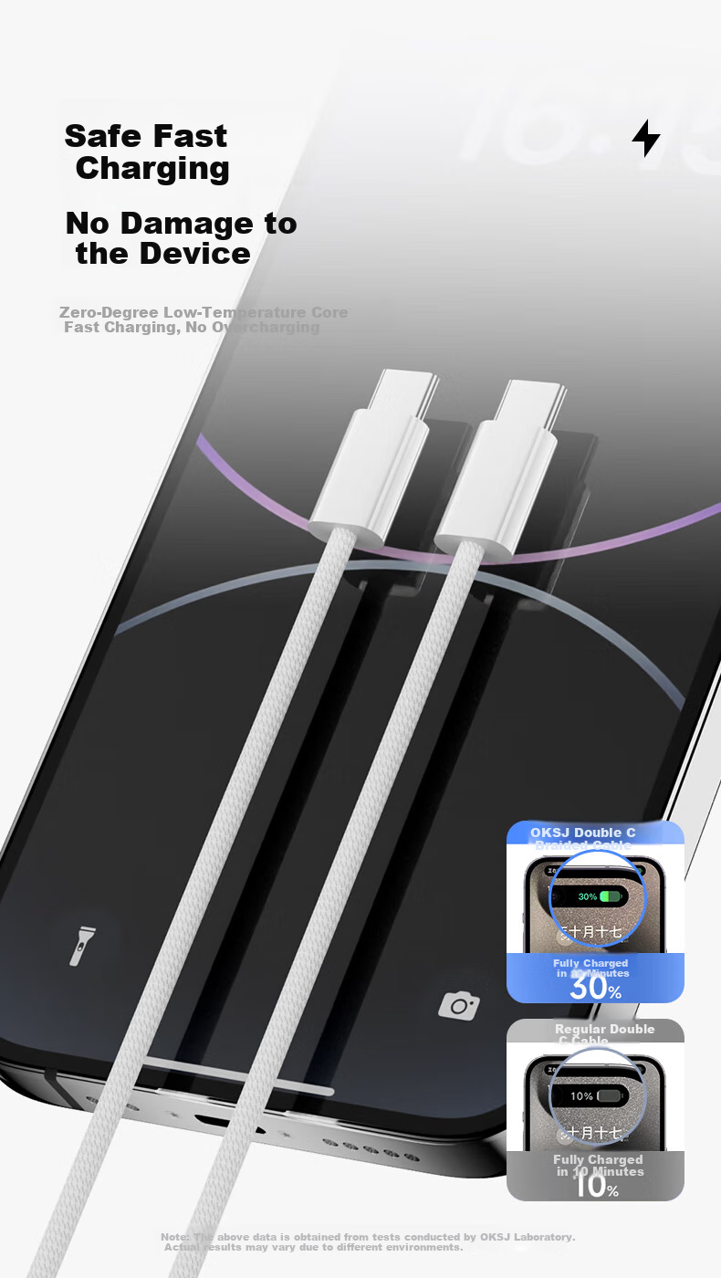 OKSJ Compatible with Apple 15/16/17/18 Charging Cable, 60W Data Cable, 45W/40W Braided Cable, Double-Ended Type-C, for IPhone 15 Pro/Max, IPad, Laptop, 2 Meters 5