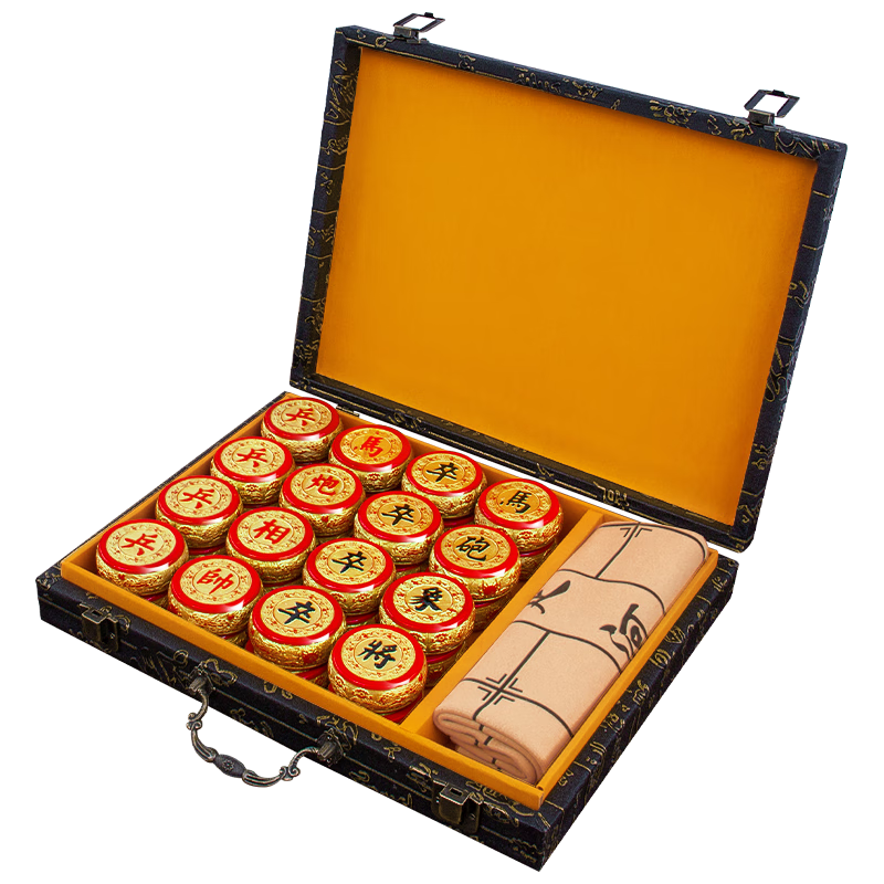 Huasheng Golden Phoebe Chinese Chess Solid Wood with Leather Board Gift for Father-in-law 6.0 Jinlong High-end Chinese Chess Set