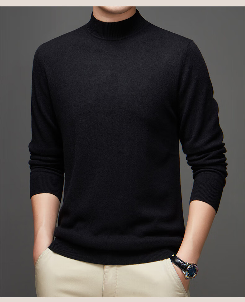 Hengyuanxiang Pure Wool Men's Autumn Winter Thin Half Turtleneck Knit Sweater Top Dark Red 175 22