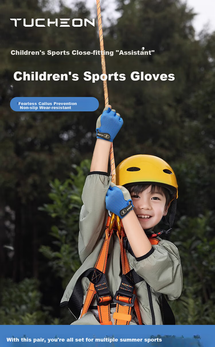 Ousen Children's Sports Gloves, Outdoor Rock Climbing, Single Bar Anti-Slip, Mountain Climbing, Cycling, Roller Skating, Wear-Resistant, Half-Finger Protection for Boys And Girls 1