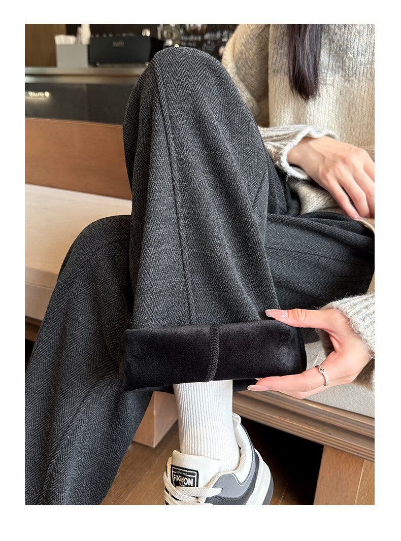 Yishangmei Women's Woolen Wide-Leg Pants Autumn Winter Thickened Herringbone Wool Straight Casual Trousers 2025 Latest Slim Fit 5