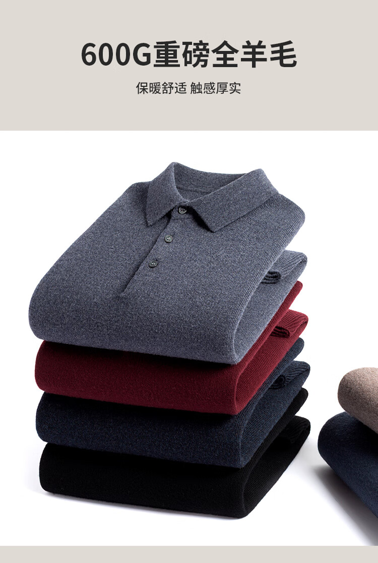 Antonio 600g Heavyweight Thickened 100% Wool Sweater Business Casual Men's Polo Shirt Autumn Winter Thick Knitwear 9