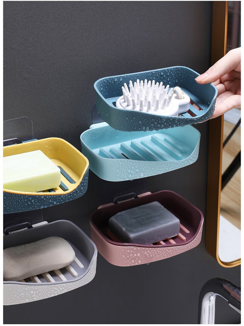 Home Maid Soap Dish, No-Drill Soap Holder, Double-Layer Draining Wall-Mounted Storage Rack [Set of 2] 2