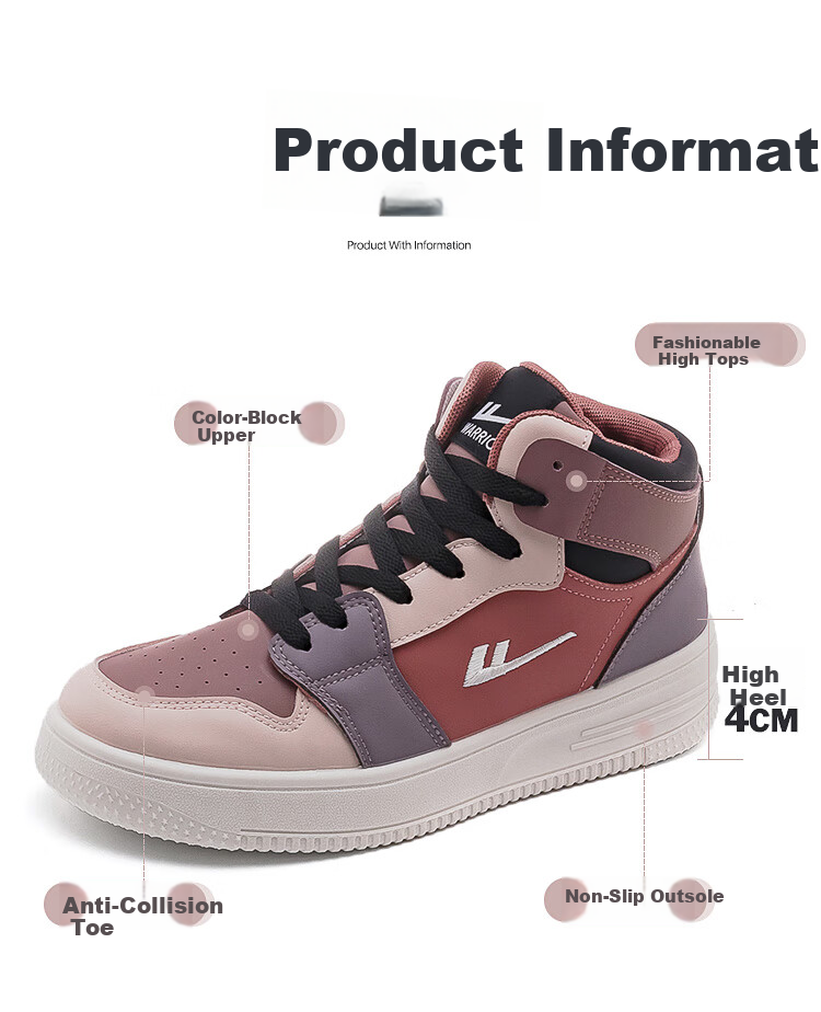 Huili Official Women's Shoes, 2026 New High-Top Thick-Soled Sneakers, Women's Skateboard Shoes, Black, Size 39 4