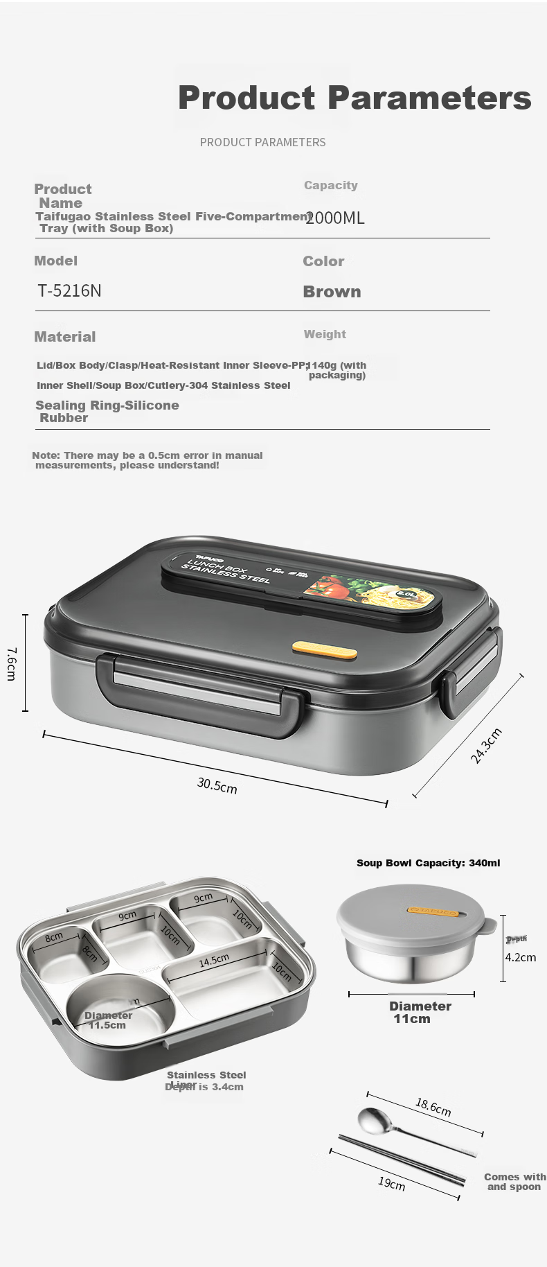 TAFUCO Lunch Box, 316 Stainless Steel Student Meal Tray with Compartments, Large Capacity Bento Box, Portable Lunch Box for Office Workers, T5354 9