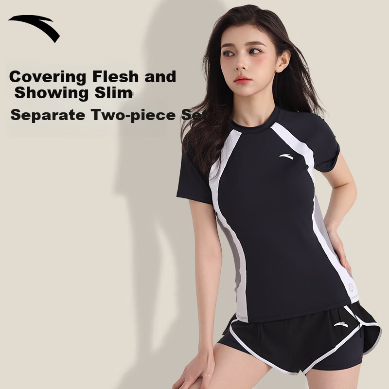 ANTA Slim Waist Swimsuit for Women, Two-Piece New Popular Style, Conservative, Slightly Chubby, Tummy-Covering, Hot Spring, Plus Size Swimwear M