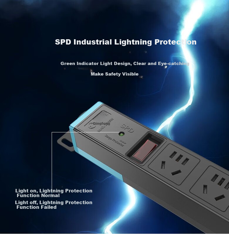 Kyfen PDU Desktop Gaming Cabinet Socket/power Strip/extension Cord, 10A 8-Outlet 1U 1C 1.5mm Cable Diameter with Dual Switches And Master Control, 1.6 Meters 6