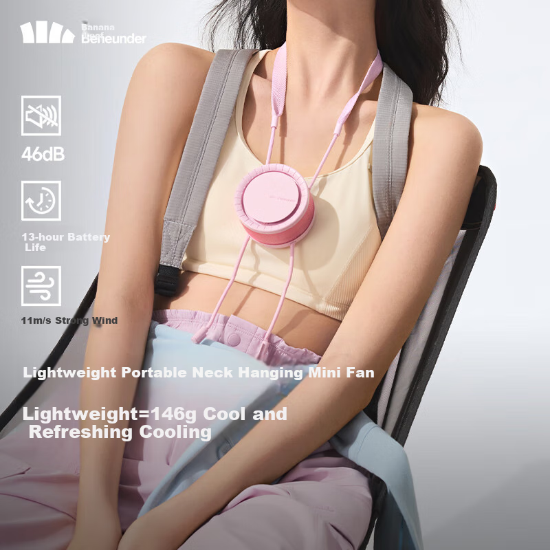 Beneunder Outdoor Neck-Hanging Fan, Mini Fan, Ultra-Light Cooling, Summer Lazy Portable Multi-Functional Rechargeable Small Neck-Hanging EE001, Comet Pink