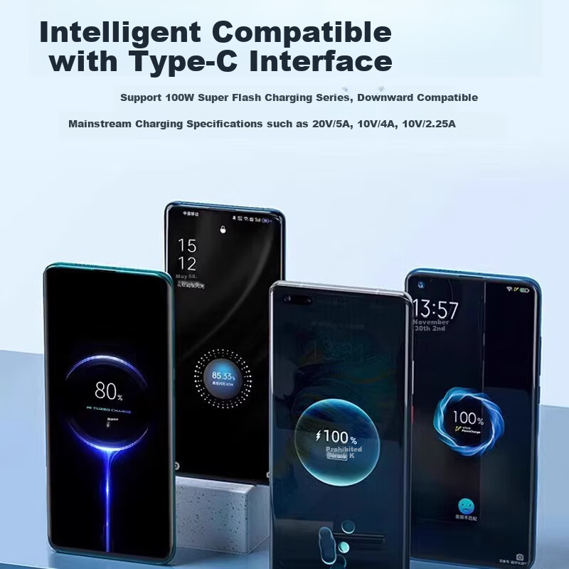 Кабель Smorss Type-C, 100W, 1м, синий, для быстрой зарядки Huawei, Honor, OPPO, Xiaomi