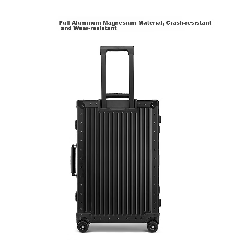 Dream Traveler All-Aluminum Magnesium Alloy Trolley Suitcase with Spinner Wheels, Metal Luggage for Men And Women, 24-Inch Matte Black