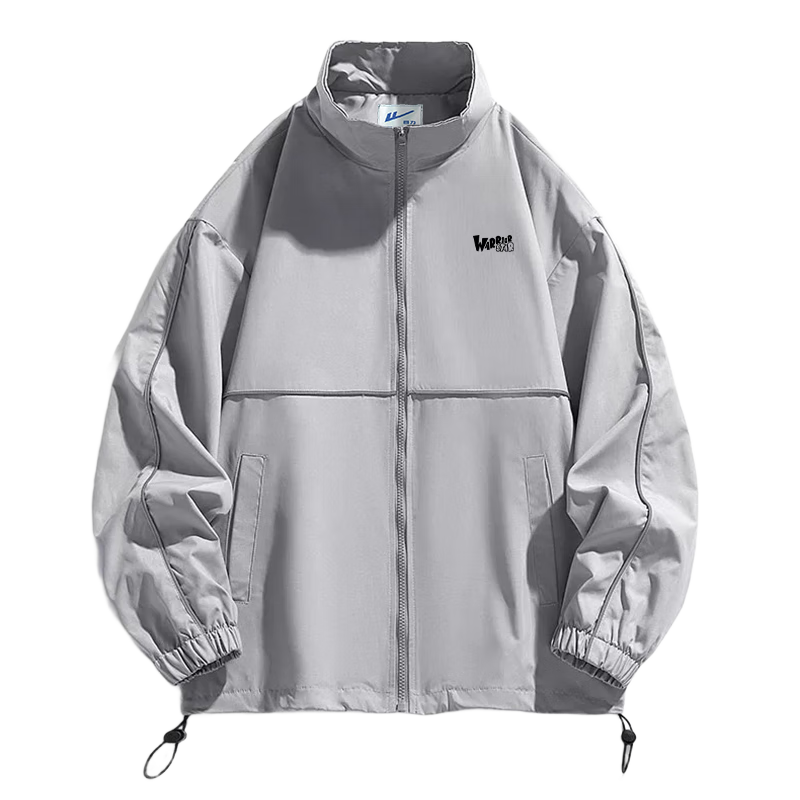 Huili Men's Jacket, Autumn Casual Reflective Striped Jacket, Trendy Versatile Windproof Coat, Men's Outerwear, Silver Gray, XL