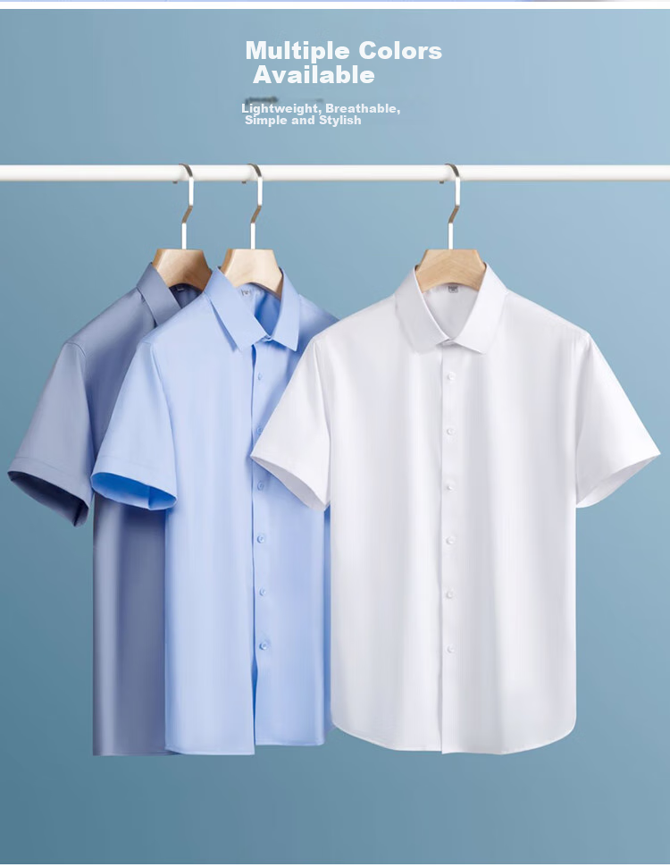 ROMON Triple-Protection Short-Sleeve Men's Business White Shirt, Slim Fit Professional Wear, Wrinkle-Resistant Dress Shirt, White, Size 39 9