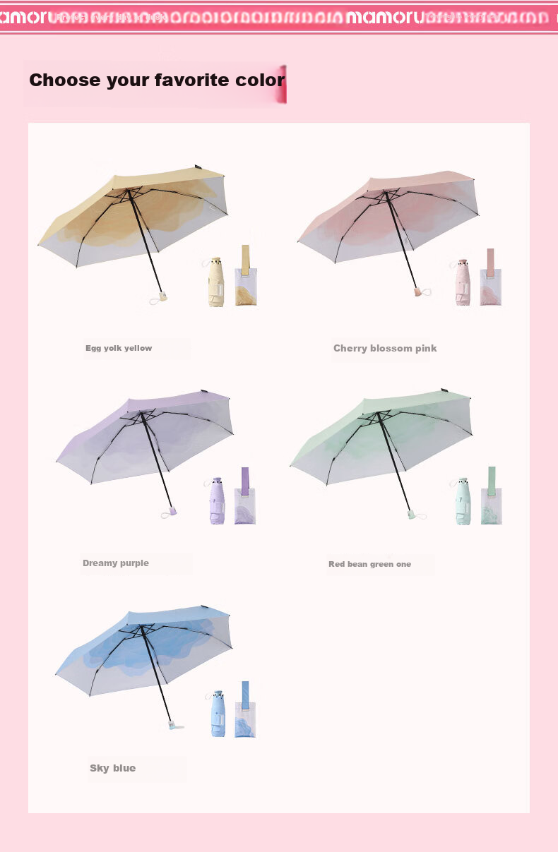 MAMORU UV Protection Sun Umbrella, Six-Fold Black Gel Sunshade, Portable Mini Capsule Sun Umbrella with Mesh, 16cm 15