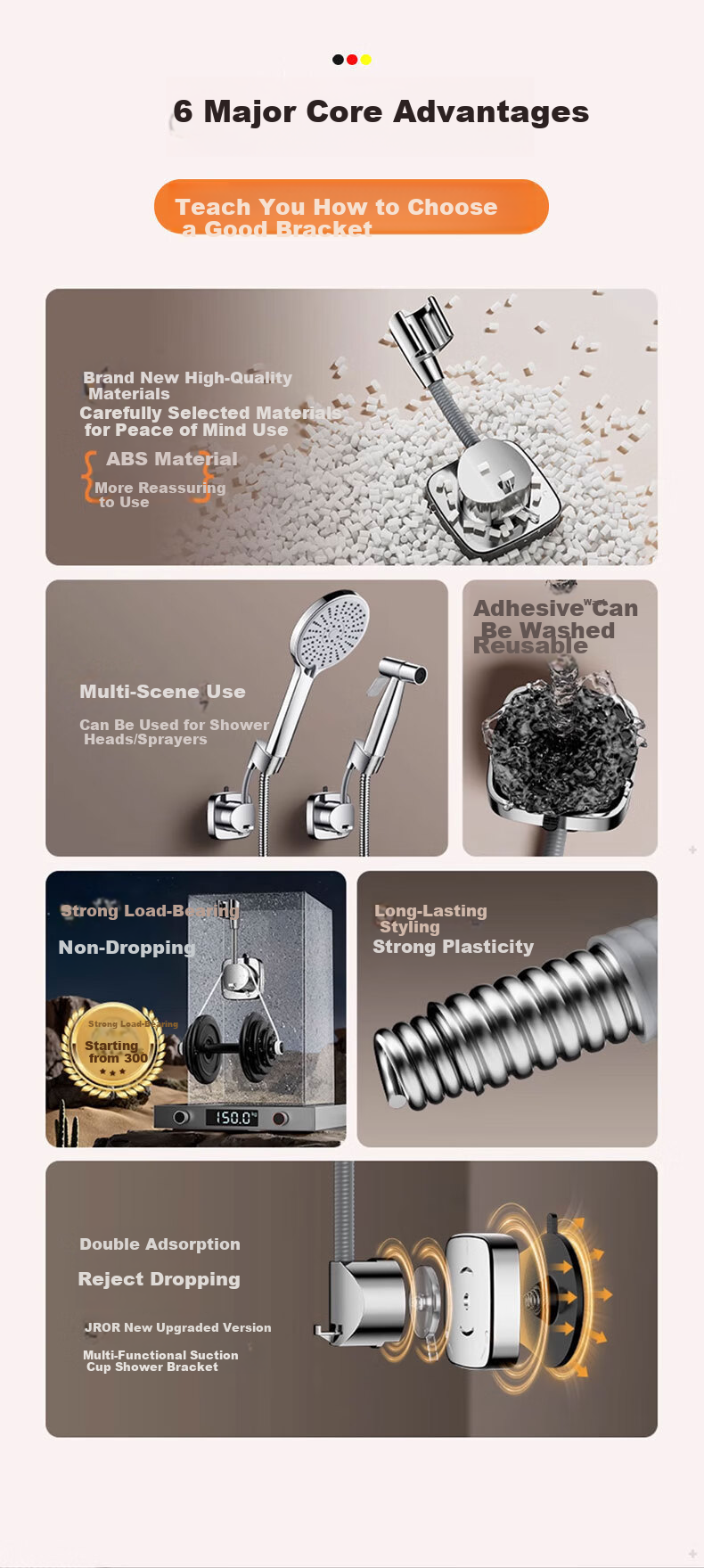 JROR [Germany] Shower Head Holder, No Drilling Required, Shower Base, Adjustable Bracket for Bathroom 2