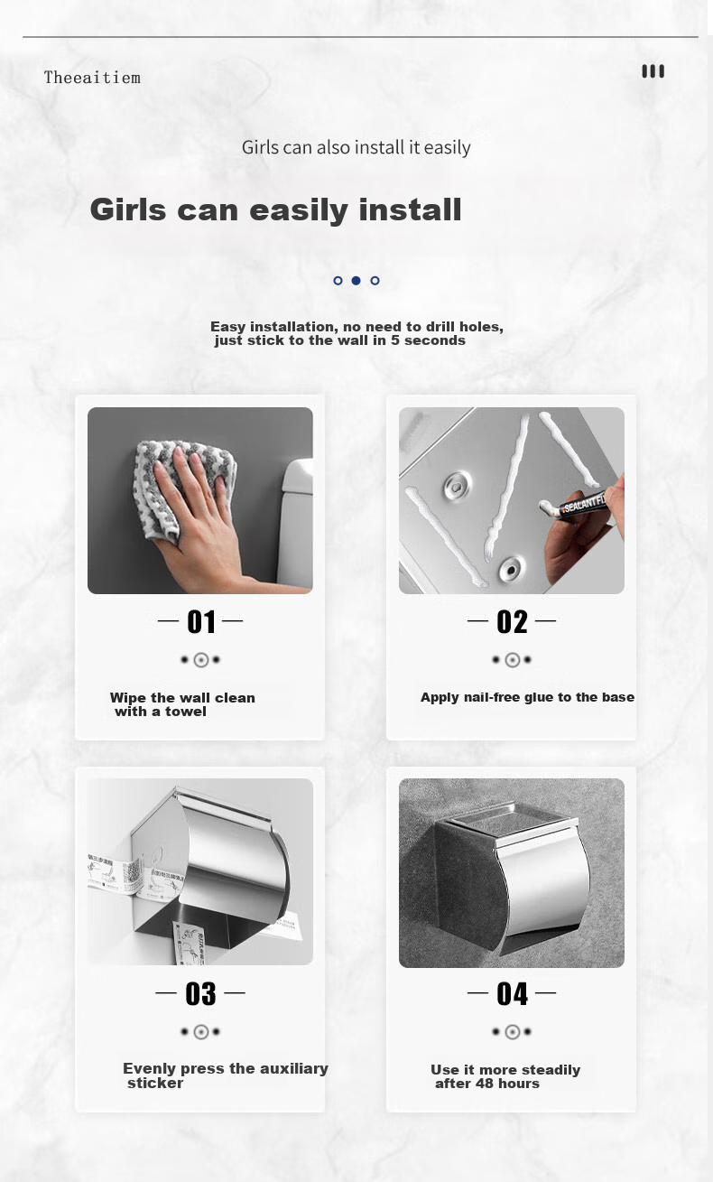 Haili Gunmetal Gray Wall-Mounted Stainless Steel Toilet Paper Holder, Bathroom Roll Paper Rack, Storage Shelf, No Drilling Required, 76618Q 16