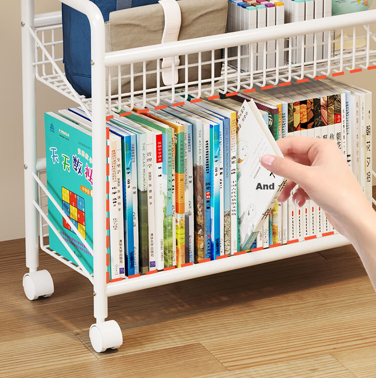 Yicainianhua Floor-Standing Rotating Steel Bookshelf, Children's Rounded Corner Backpack Rack, Tool-Free Installation Picture Book Storage Shelf 4481 1