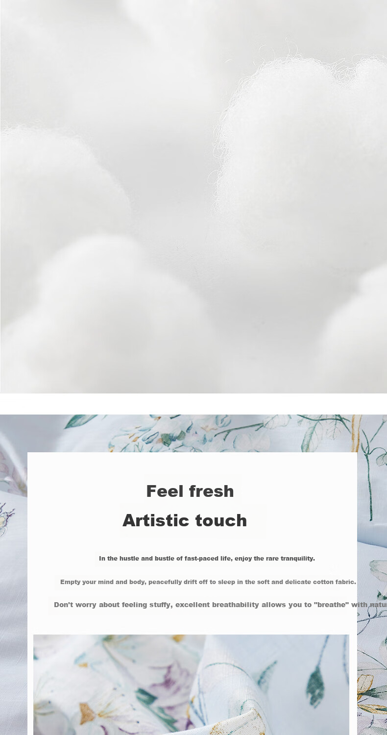 Hengyuanxiang Pure Cotton Four-Piece Bedding Set, 100% Cotton, 21-Count Bamboo Cotton Bedsheet, Duvet Cover, Bedsheet Set for All Seasons, Spring Day Letter 200*230cm 3