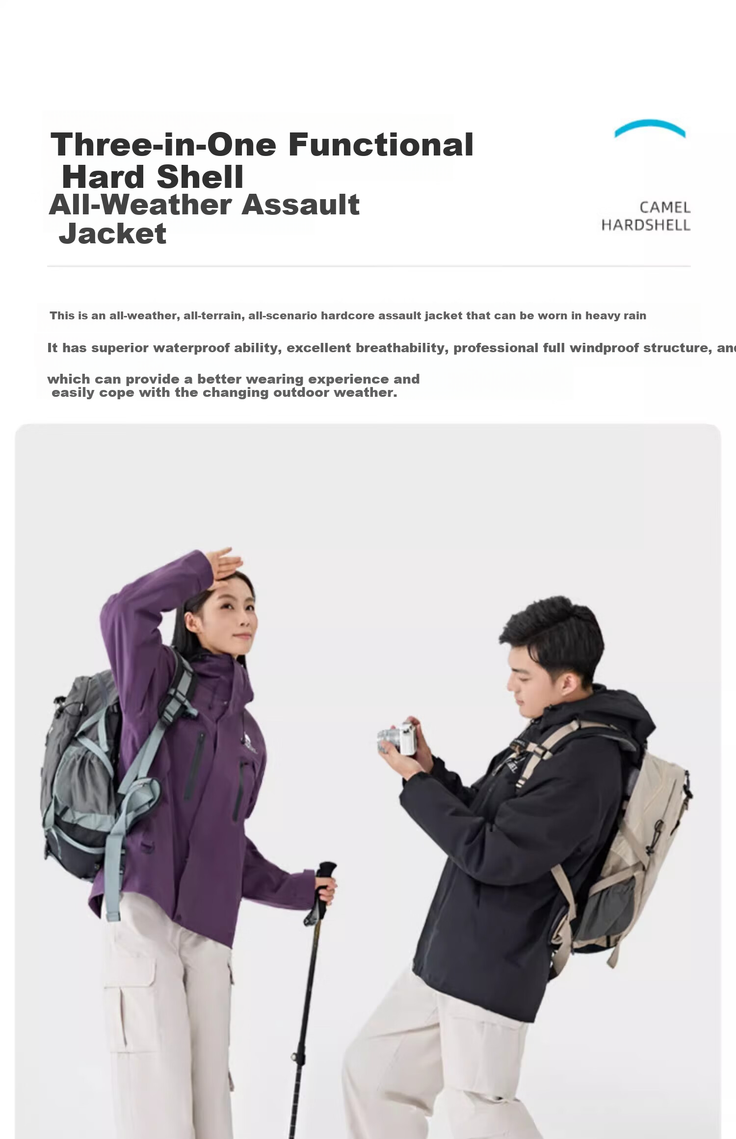 CAMEL [Wang Junkai's Choice] Outdoor Jacket Three-In Unisex Spring And Autumn Fleece-Lined Windproof Waterproof Mountaineering Coat 5