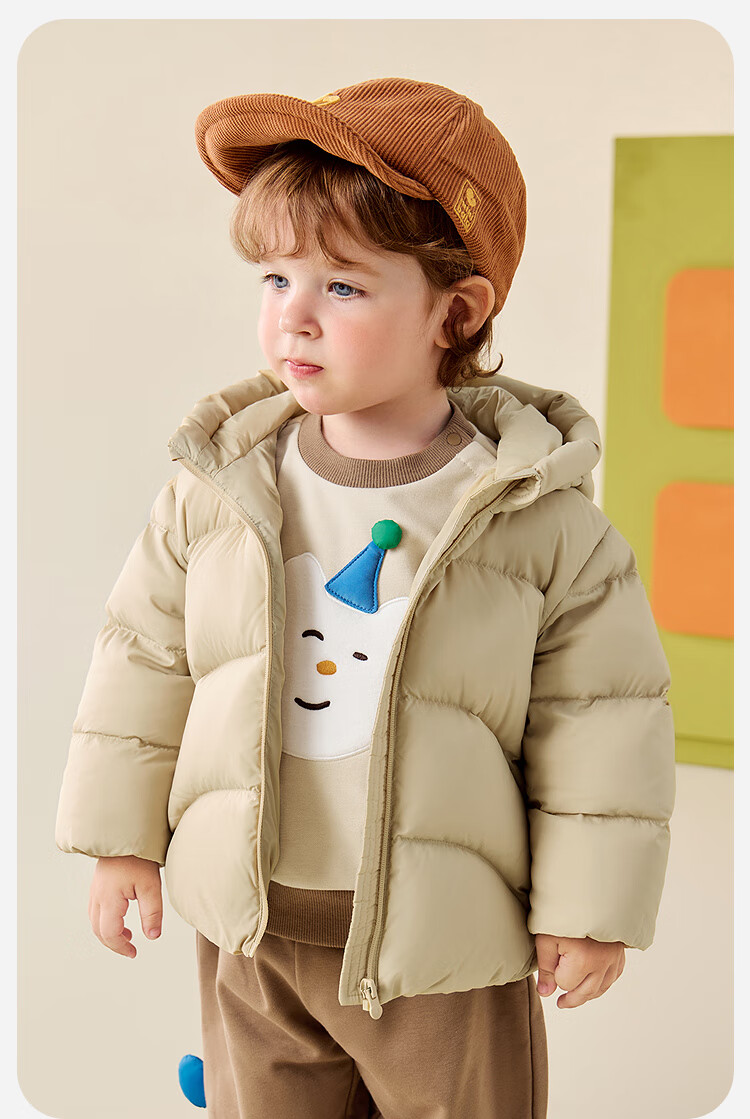 Minibala Kids Unisex Puff Down Jacket with Bear Windproof Hood Winter 2025 New Year Outfit 2