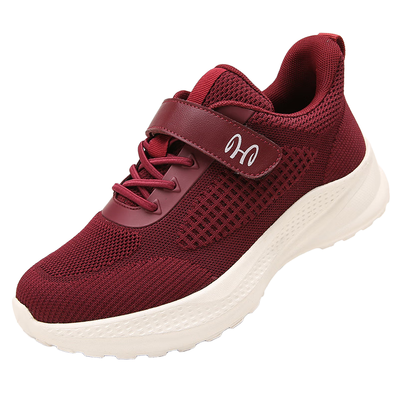 Hengyuanxiang Elderly Non-Slip Mom Shoes Middle-Aged Outdoor Slip-On Durable Walking Shoes XEL5618 Red Size 38