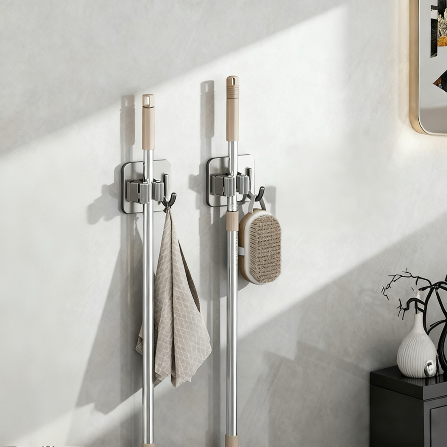 Xinpei Mop Hook, No Drilling Required, Bathroom Fixed Rack, Mop Clip, Bathroom Storage Shelf