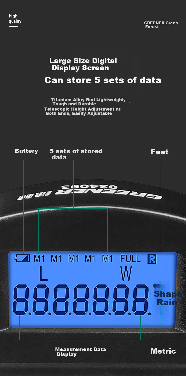 GREENER Measuring Wheel, Roller Ruler, Distance Measuring Wheel, Electronic Digital Display Large Wheel 50cm 10