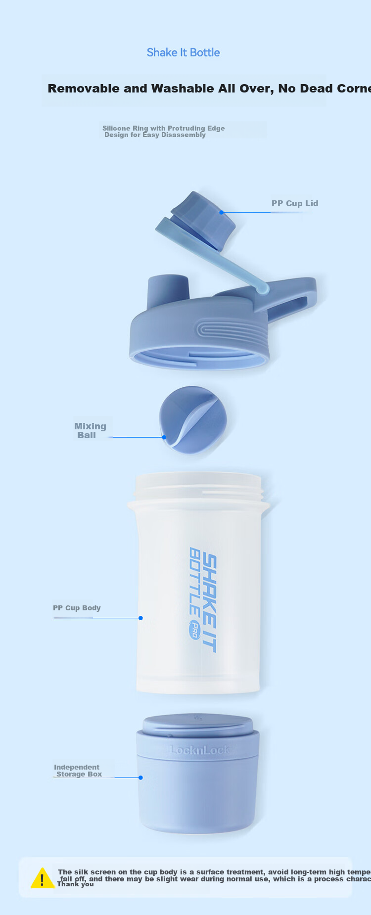 LOCK&LOCK Sports Shaker Bottle with Individual Storage Box, Portable Plastic Cup, Fitness Tea Water Bottle, Gray (580mL+170mL) 9