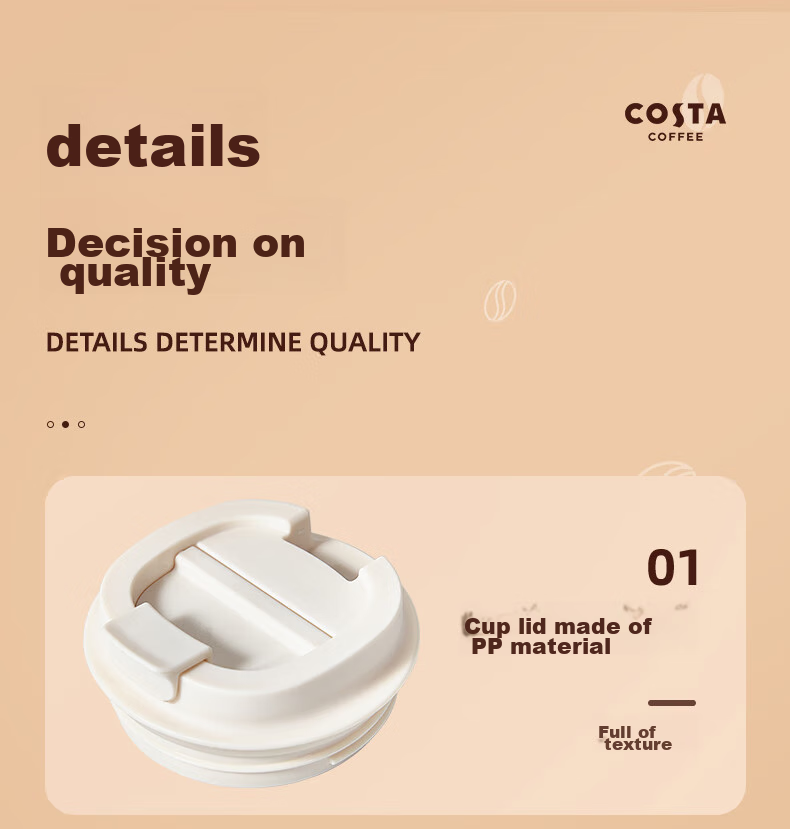 COSTA Stainless Steel Coffee Mug with Lid, Portable Travel Cup for Men And Women, Car-Friendly Insulated Water Bottle, Gift 13