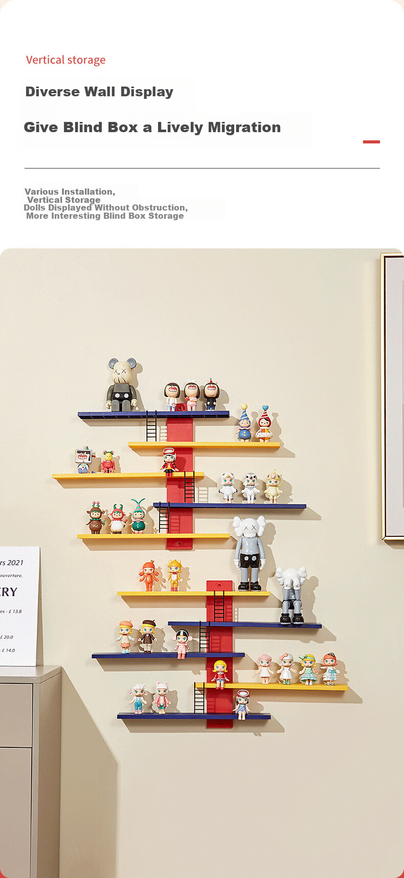 OManti Wall-Mounted Blind Box Storage Box, DIY Pop Mart Figurine Display Rack, Wall-Mounted without Drilling, Bedroom Toy Organizer Shelf 3