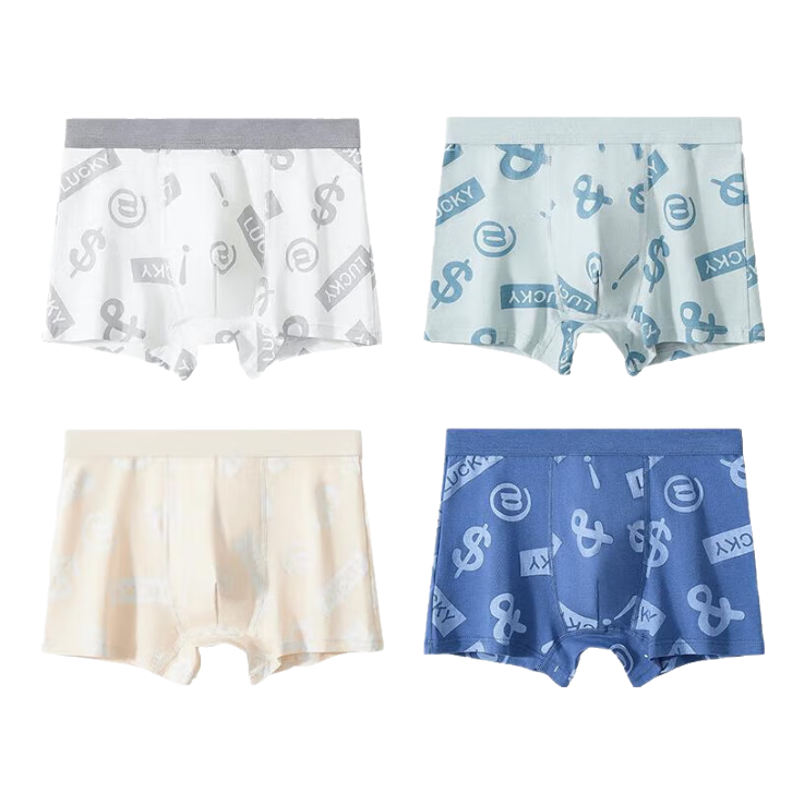 LangSha Children's Underwear, Boys' Mid to Big Kids Pure Cotton 7A Antibacterial Youth Boxer Briefs, Four-Pack
