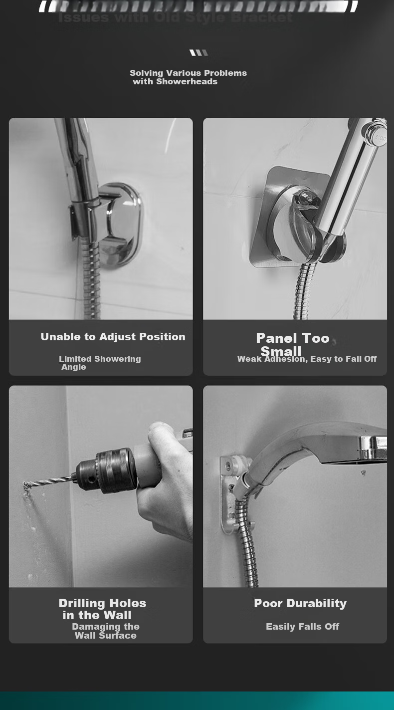 Jiashigao Rotatable Adjustable Adhesive Wall-Mounted ABS Shower Head Holder, No Drilling Required 4