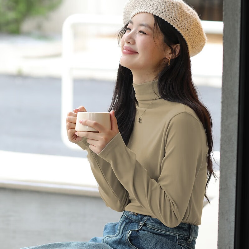 LangSha Women's Turtleneck Base Shirt Korean Style Long Sleeve Autumn Fashion Top