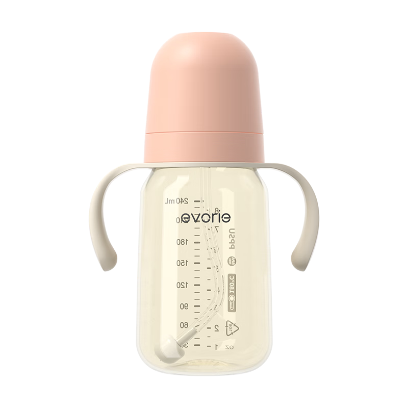 Evorie Exquisite Series Wide Neck Baby Bottle PPSU 240ml Smoke Pink Orange (6 Months+)