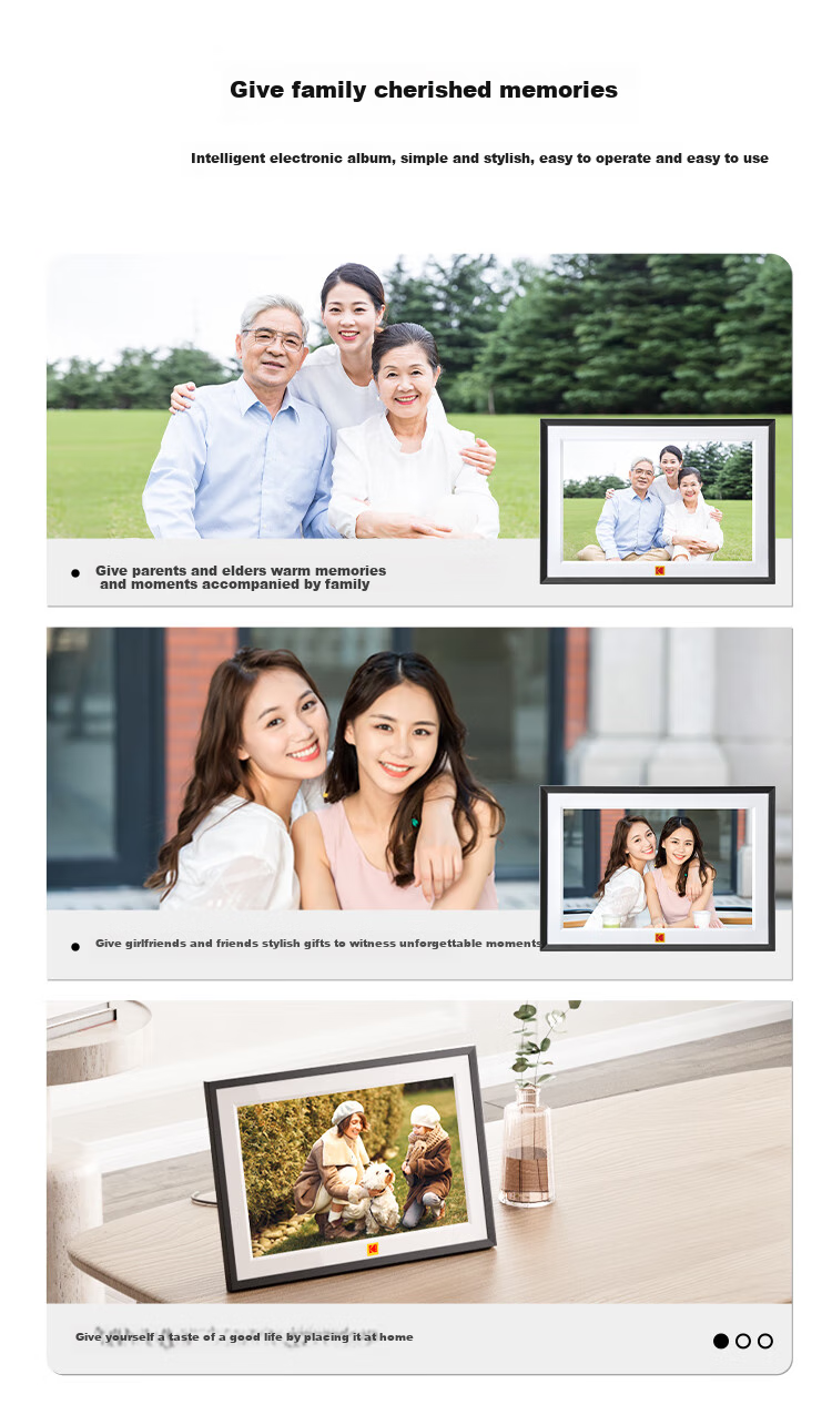 KODAK 1013F Digital Photo Frame 10.1-inch HD Smart Touchscreen Remote Photo and Video Player Rechargeable/Plug-in Wood Color 16