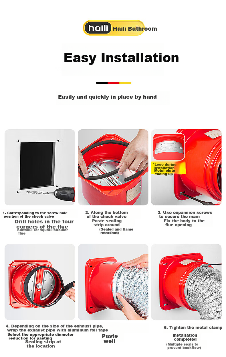 Haili Range Hood Check Valve, Kitchen Duct-Specific Non-Return Valve, One-Way Valve, Smoke Stopper, Backflow Prevention Valve, Fireproof Universal Y08 26