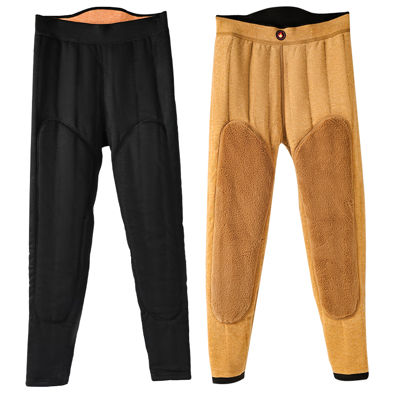 Langsha Extra Thick Thermal Pants Camel Wool Silk Unisex Autumn Winter Fleece Lined High Waist Antibacterial Cold Protection Knee Support Thermal Leggings