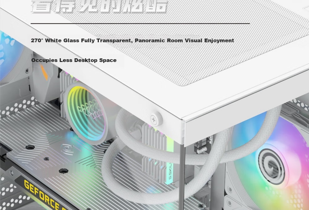 Yingchi Super Seaside View Gaming Computer Case White (No Stand/Quick Release on Both Sides/Supports M-ATX/Compatible with 360mm Water Cooling/Maximum Graphics Card Length 400mm) 4