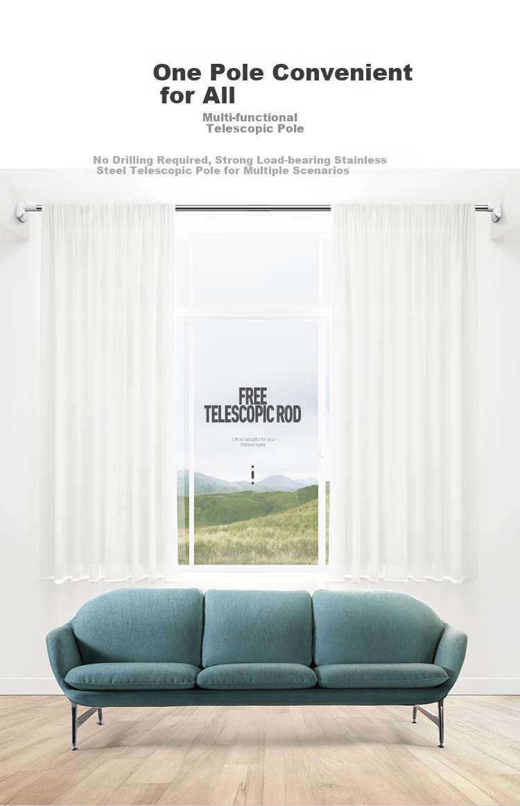 Youjialiangpin Retractable Stainless Steel Rod, No Drilling Required, Shower Curtain And Clothes Drying Rod, 25mm Diameter Tube, 160-300cm Length, Bathroom Dry-Wet Separation, Extended Curtain Rod 1
