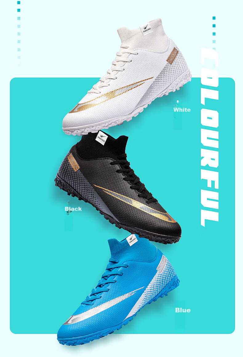 Double Star Bate Men's Football Shoes Adult Grass Long Studs FG Wear-Resistant Artificial Turf Leather Competition Blue Training Shoes Men 4