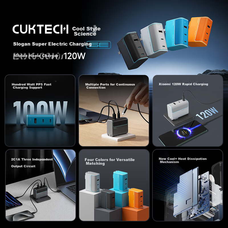 CUKTECH Kuotai Ke No. 10 Gallium Nitride Charger Set, 120W Laptop Charging Head, Multi-Port Type-C Fast Charger, PD100W, Suitable for Xiaomi, Apple, Huawei Phones