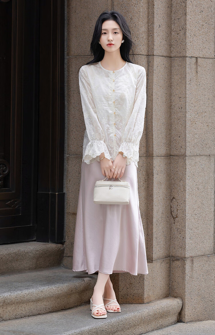 Demana Light Breath Lyocell Spring Autumn Hollow Lace Embroidered Bell Sleeve Shirt Petite Women's Top 5